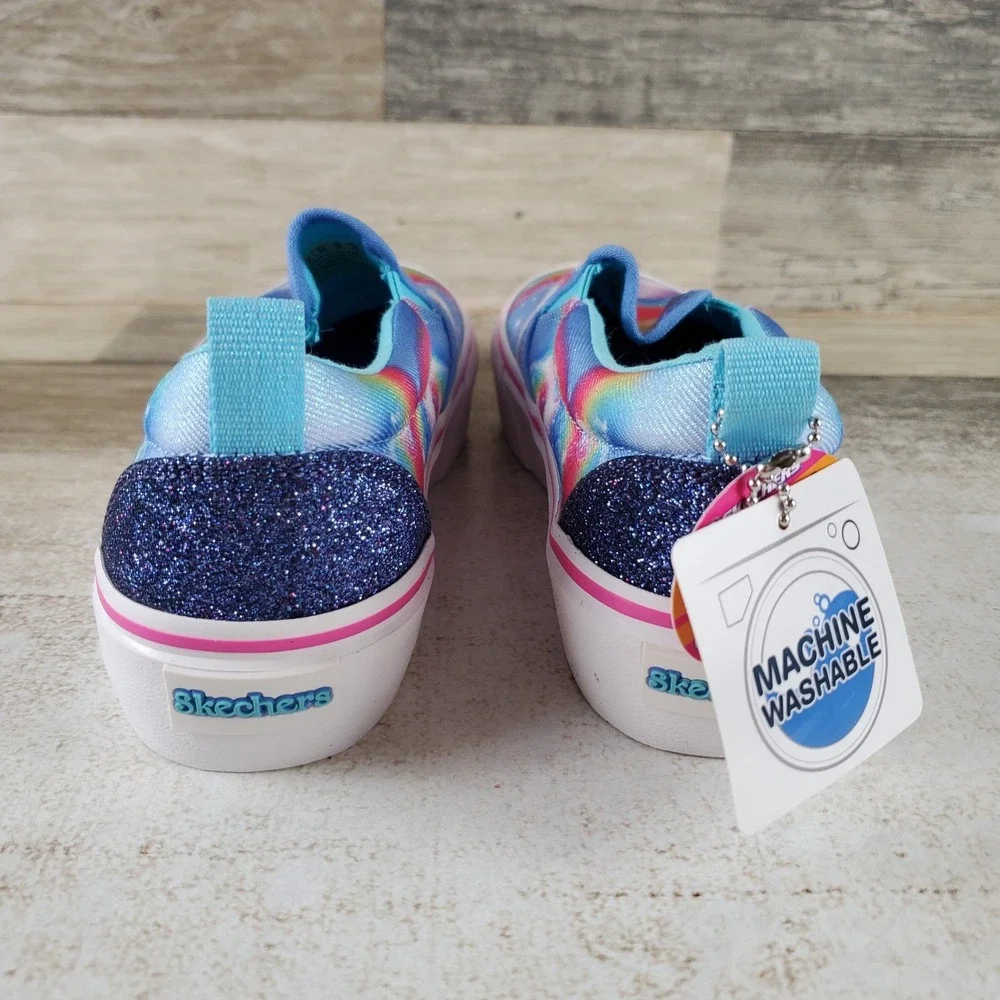 Skechers Marley Girls Shoes Sz 3 Blue Dreaming Rainbows Canvas Slip On Sneakers
